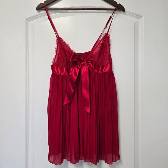 Victoria's Secret Sexy Pleated Babydoll Nightgown Size Large Lingerie Red Lace - Picture 5 of 8
